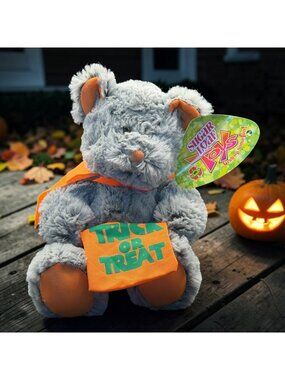 Gray Halloween Plush Bear Trick Or Treat Bag Orange Cape Sugar Loaf Toys